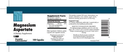 Photo of the Douglas Laboratories Magnesium Aspartate label
