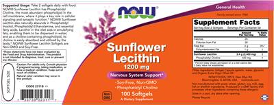 Photo of the NOW Sunflower Lecithin 1200 mg label