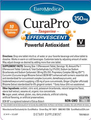 Photo of the EuroMedica CuraPro 350 mg Tangerine Effervescent label