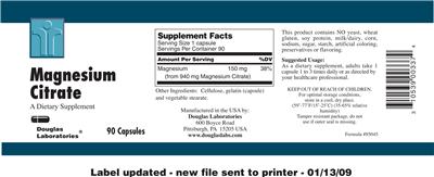 Photo of the Douglas Laboratories Magnesium Citrate label