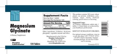 Photo of the Douglas Laboratories Magnesium Glycinate label