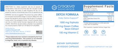 Photo of the Creative Bioscience Detox Formula label