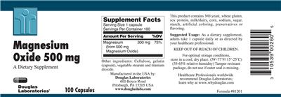 Photo of the Douglas Laboratories Magnesium Oxide 500 mg label