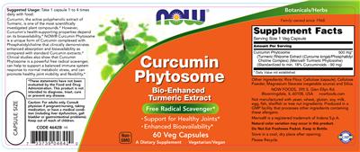 Photo of the NOW Curcumin Phytosome label