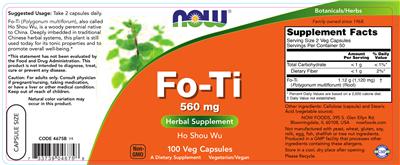 Photo of the NOW Fo-Ti 560 mg label