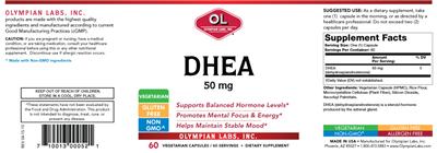 Photo of the OL Olympian Labs DHEA 50 mg label