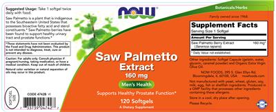 Photo of the NOW Saw Palmetto Extract 160 mg label
