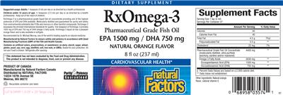 Photo of the Natural Factors Rx Omega-3 Natural Orange Flavor label