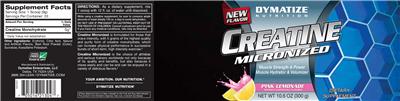 Photo of the Dymatize Nutrition Creatine Micronized Pink Lemonade label