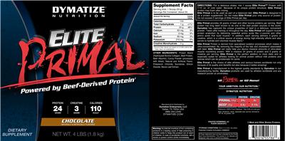Photo of the Dymatize Nutrition Elite Primal Chocolate label