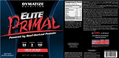 Photo of the Dymatize Nutrition Elite Primal Fruit Punch label