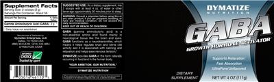 Photo of the Dymatize Nutrition GABA Unflavored label