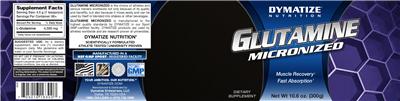 Photo of the Dymatize Nutrition Glutamine Micronized label