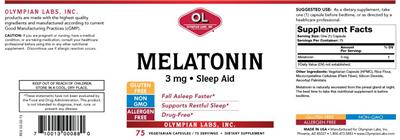 Photo of the OL Olympian Labs Melatonin 3 mg label