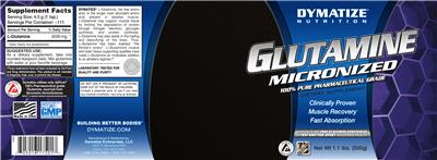 Photo of the Dymatize Nutrition Glutamine Micronized label