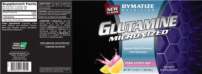 Photo of the Dymatize Nutrition Glutamine Micronized Pink Lemonade label