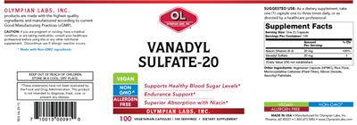 Photo of the OL Olympian Labs Vanadyl Sulfate-20 label