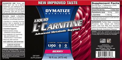 Photo of the Dymatize Nutrition Liquid L-Carnitine Berry label