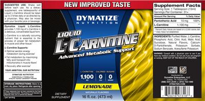 Photo of the Dymatize Nutrition Liquid L-Carnitine Lemonade label
