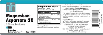 Photo of the Douglas Laboratories Magnesium Aspartate 2X label