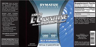 Photo of the Dymatize Nutrition Liquid L-Carnitine Blue Raspberry label