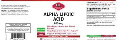 Photo of the OL Olympian Labs Alpha Lipoic Acid 200 mg label