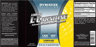 Photo of the Dymatize Nutrition Liquid L-Carnitine Lemonade label