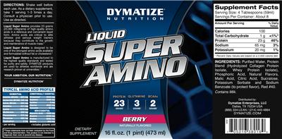 Photo of the Dymatize Nutrition Liquid Super Amino Berry label