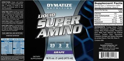 Photo of the Dymatize Nutrition Liquid Super Amino Grape label