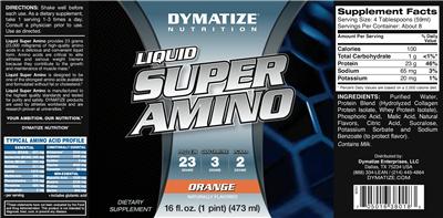 Photo of the Dymatize Nutrition Liquid Super Amino Orange label