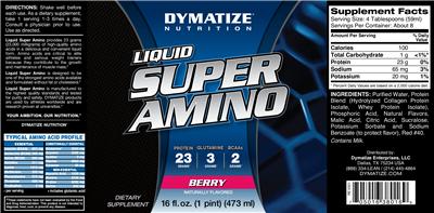 Photo of the Dymatize Nutrition Liquid Super Amino Berry label