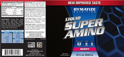 Photo of the Dymatize Nutrition Liquid Super Amino Berry label