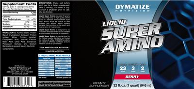 Photo of the Dymatize Nutrition Liquid Super Amino Berry label