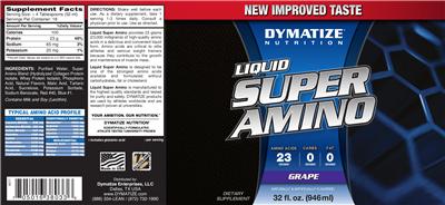 Photo of the Dymatize Nutrition Liquid Super Amino Grape label