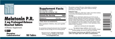 Photo of the Douglas Laboratories Melatonin P.R. 3 mg Prolonged-Release Bisected Tablets label