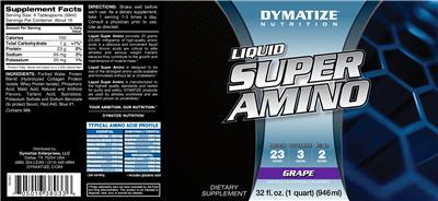 Photo of the Dymatize Nutrition Liquid Super Amino Grape label