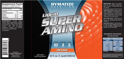 Photo of the Dymatize Nutrition Liquid Super Amino Orange label