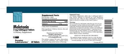 Photo of the Douglas Laboratories Melatonin 3 mg Sublingual Tablets label