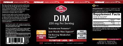 Photo of the OL Olympian Labs DIM 250 mg label