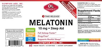Photo of the OL Olympian Labs Melatonin 10 mg label