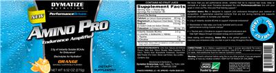Photo of the Dymatize Nutrition Amino Pro Orange label