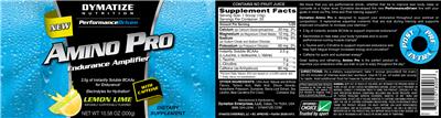 Photo of the Dymatize Nutrition Amino Pro Lemon Lime With Caffeine label