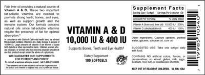 Photo of the Vitamer Laboratories Vitamin A&D label