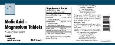 Photo of the Douglas Laboratories Malic Acid + Magnesium Tablets label