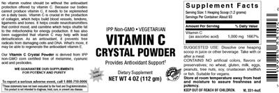 Photo of the Vitamer Laboratories Vitamin C Crystal Powder label