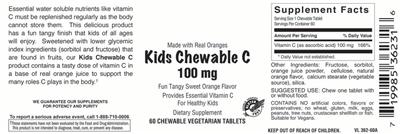 Photo of the Vitamer Laboratories Kids Chewable C 100 mg Sweet Orange Flavor label