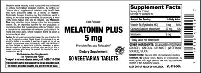 Photo of the Vitamer Laboratories Melatonin Plus 5 mg label