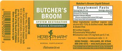 Photo of the Herb Pharm Butcher's Broom label
