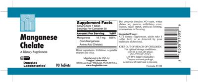 Photo of the Douglas Laboratories Manganese Chelate label