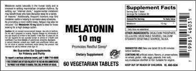 Photo of the Vitamer Laboratories Melatonin 10 mg label